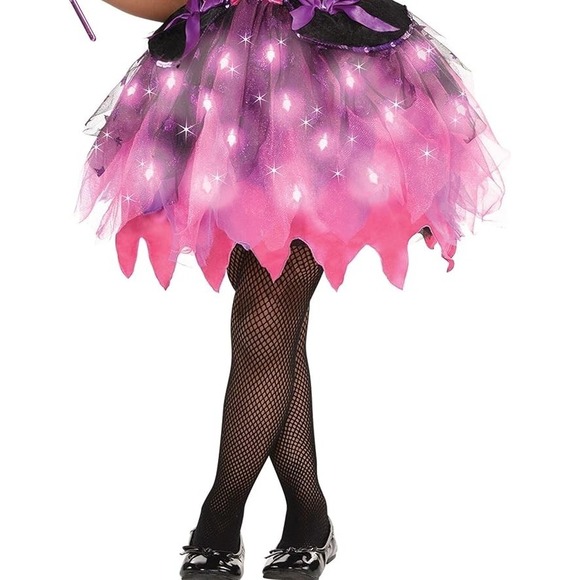 Girls Light-Up Sparkle Witch Costume Medium (8-10) Dress Hat & Wand Purple Pink - Picture 5 of 12